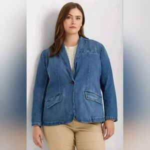 Lauren Ralph Lauren Jean Blazer Jacket Women 22W Denim One Button